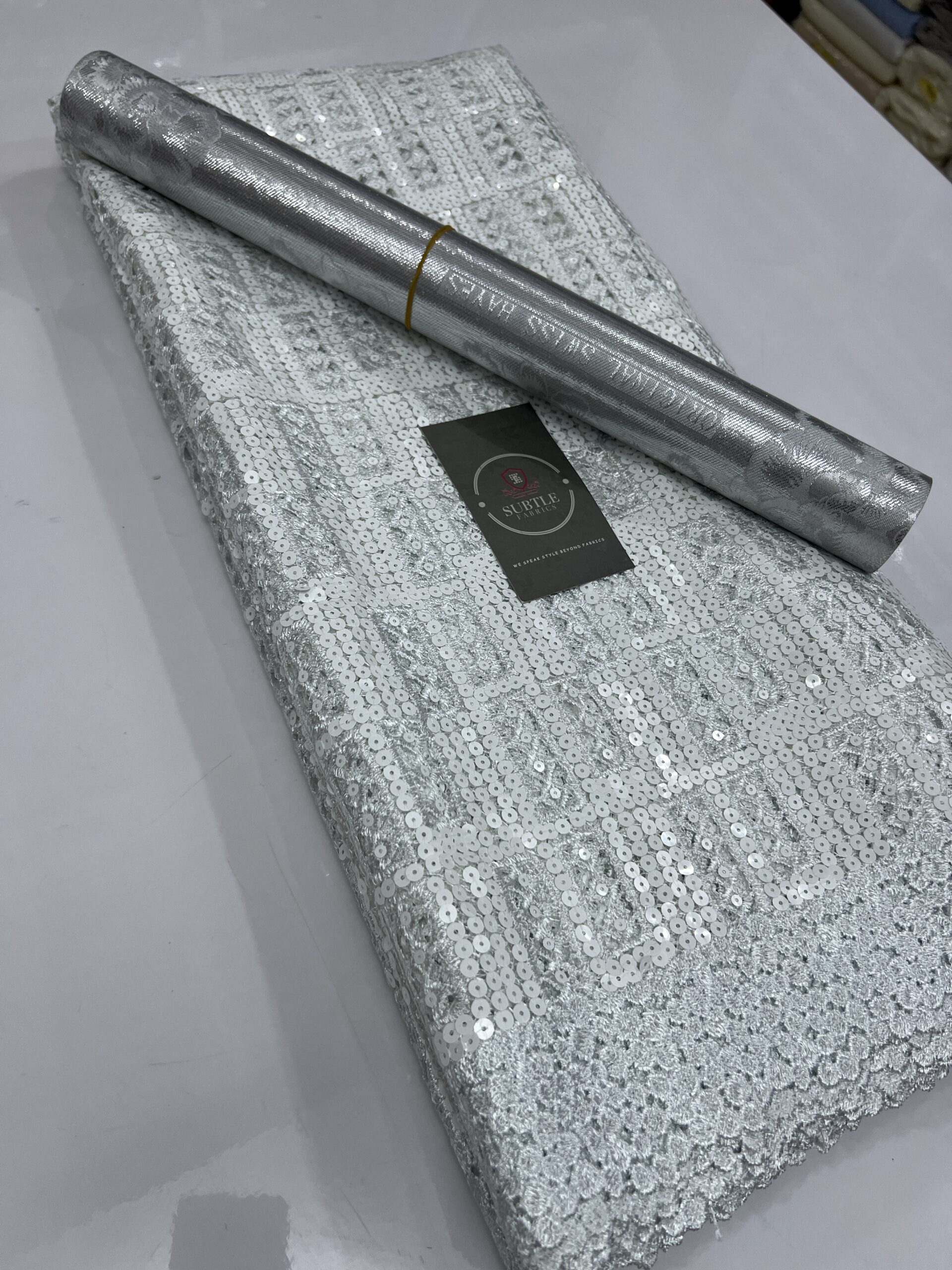 Premium Patterned Net Sequence Lace Fabric Rect06 5 Premium Patterned Net Sequence Lace Fabric Rect06 - Image 2