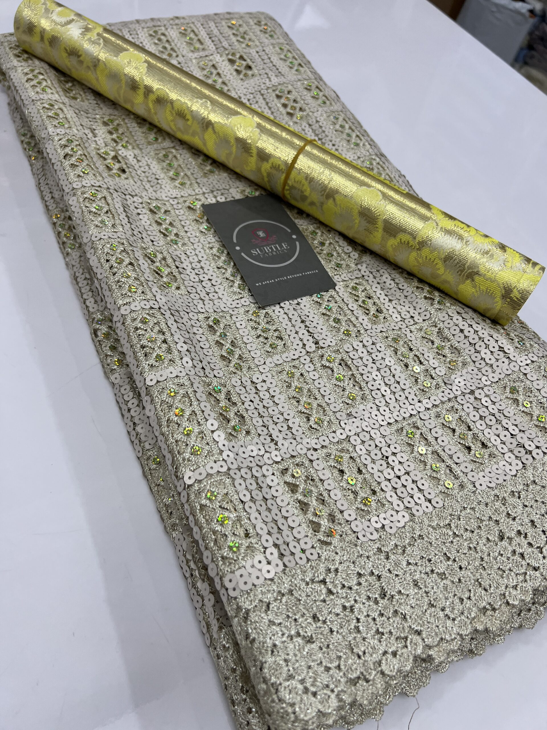 Premium Patterned Net Sequence Lace Fabric Rect06 8 Premium Patterned Net Sequence Lace Fabric Rect06 - Image 5