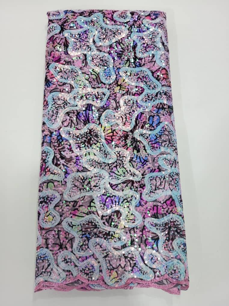 Royal Multicolour Floral Net Sequin Lace Fabric NP2148 7 Royal Multicolour Floral Net Sequin Lace Fabric NP2148 - Image 4