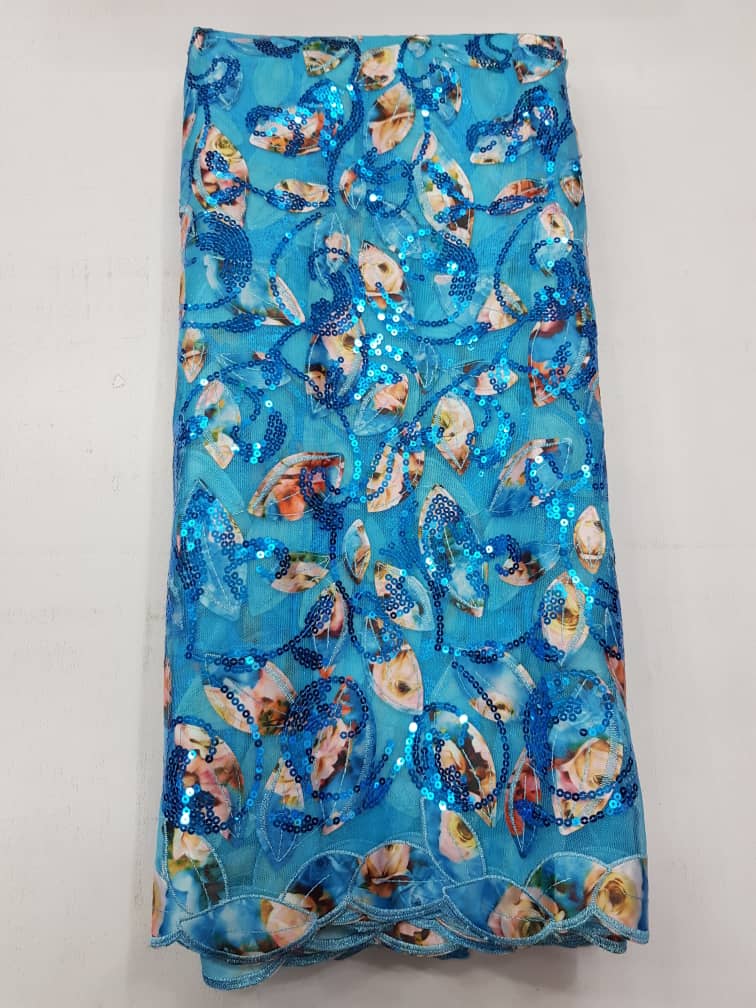 Luxury Floral Blue Sequin Lace Fabric for Aso Ebi, Weddings and Special Occasions 4 Luxury Floral Blue Sequin Lace Fabric for Aso Ebi, Weddings and Special Occasions