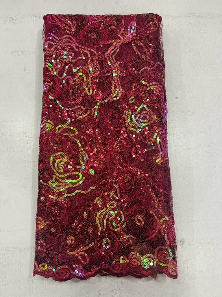 Luxury Fuchsia Pink Floral Net Sequin Lace Fabric5240 6 Luxury Fuchsia Pink Floral Net Sequin Lace Fabric5240 - Image 3