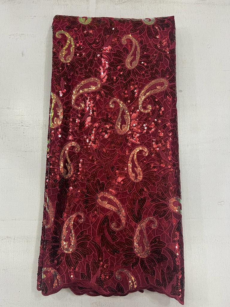 Bright Yellow Paisley Net Sequin Lace Fabric | Luxury Aso Ebi Fabric 5236 7 Bright Yellow Paisley Net Sequin Lace Fabric | Luxury Aso Ebi Fabric 5236 - Image 4