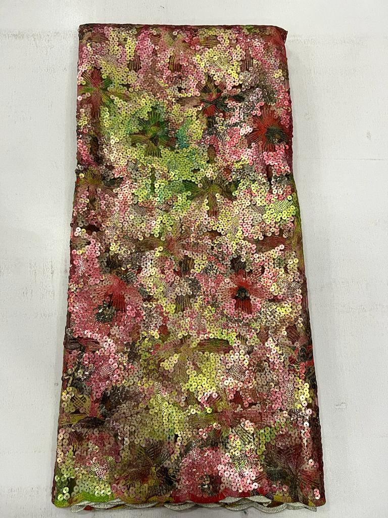 Luxury Multi-Color Patchwork Net Sequin Lace Fabric 5092 8 Luxury Multi-Color Patchwork Net Sequin Lace Fabric 5092 - Image 5