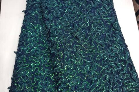 Emerald Floral Net Sequin Lace Fabric V1007