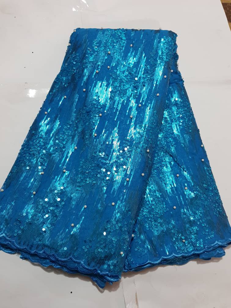 Navy Blue Pearl Net Sequin Lace Fabric |T2002 9 Navy Blue Pearl Net Sequin Lace Fabric |T2002 - Image 6