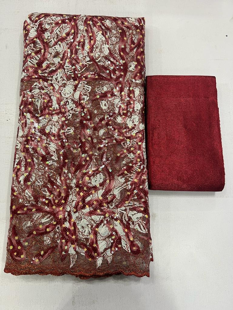 Wine Net Sequence Lace Fabric with Lining T175 5 Wine Net Sequence Lace Fabric with Lining T175 - Image 2