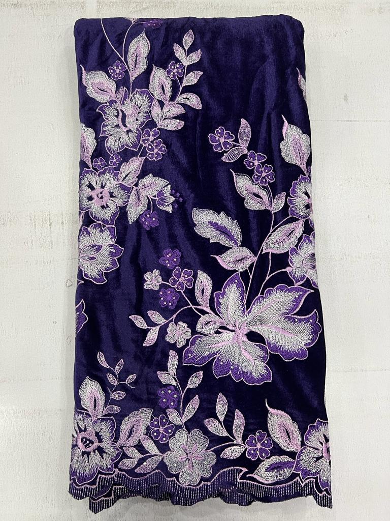 Luxury Black Floral Embroidered Velvet Fabric VC605 6 Luxury Black Floral Embroidered Velvet Fabric VC605 - Image 3