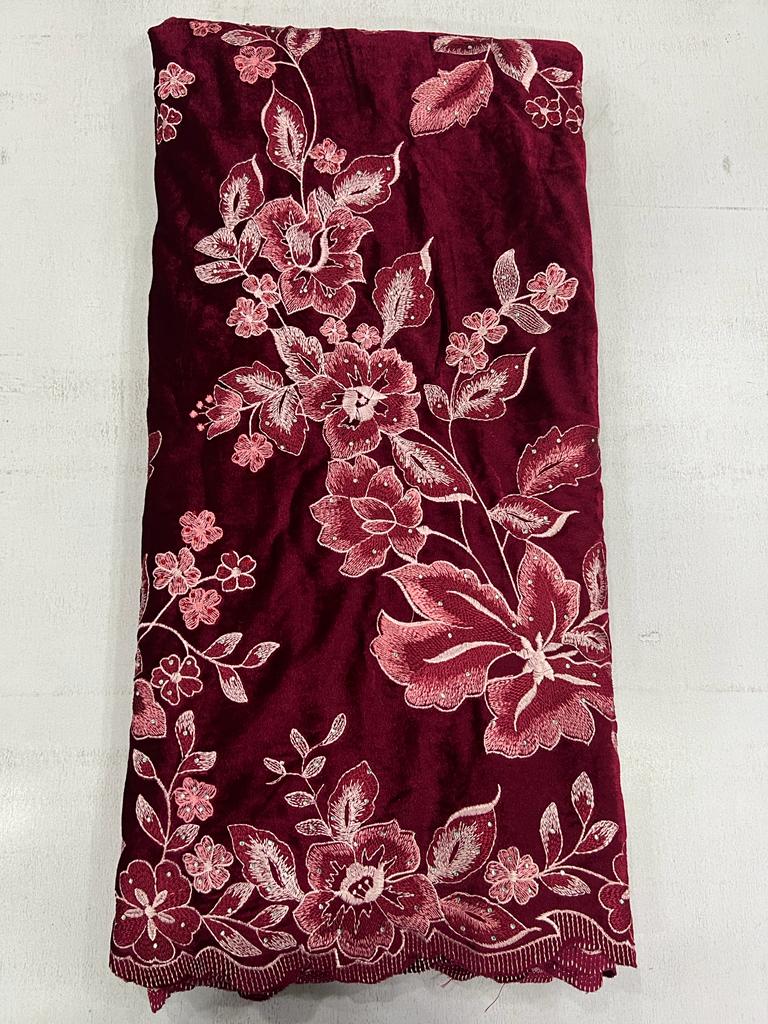 Luxury Black Floral Embroidered Velvet Fabric VC605 8 Luxury Black Floral Embroidered Velvet Fabric VC605 - Image 5