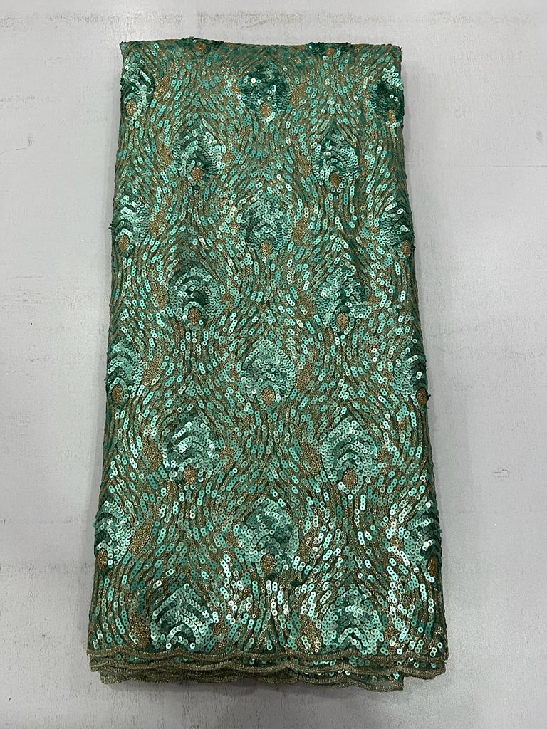 Luxury Green Swirl Net Sequin Lace Fabric T296 4 Luxury Green Swirl Net Sequin Lace Fabric T296
