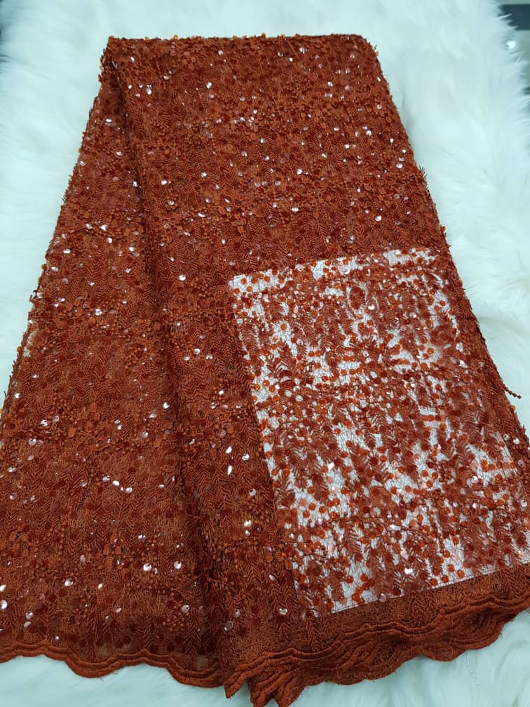 Luxury Baby Pink Fern Design Lace Fabric for Aso Ebi, Weddings Elegant Occasion Wear T045 6 Luxury Baby Pink Fern Design Lace Fabric for Aso Ebi, Weddings Elegant Occasion Wear T045 - Image 3