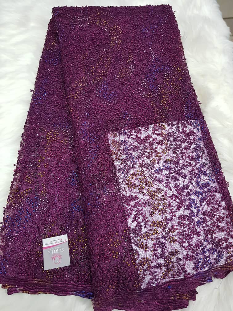 Luxury Fern and Pearl Relief Lace Fabric for Aso Ebi, Weddings ; Couture Fashion T040 9 Luxury Fern and Pearl Relief Lace Fabric for Aso Ebi, Weddings ; Couture Fashion T040 - Image 6