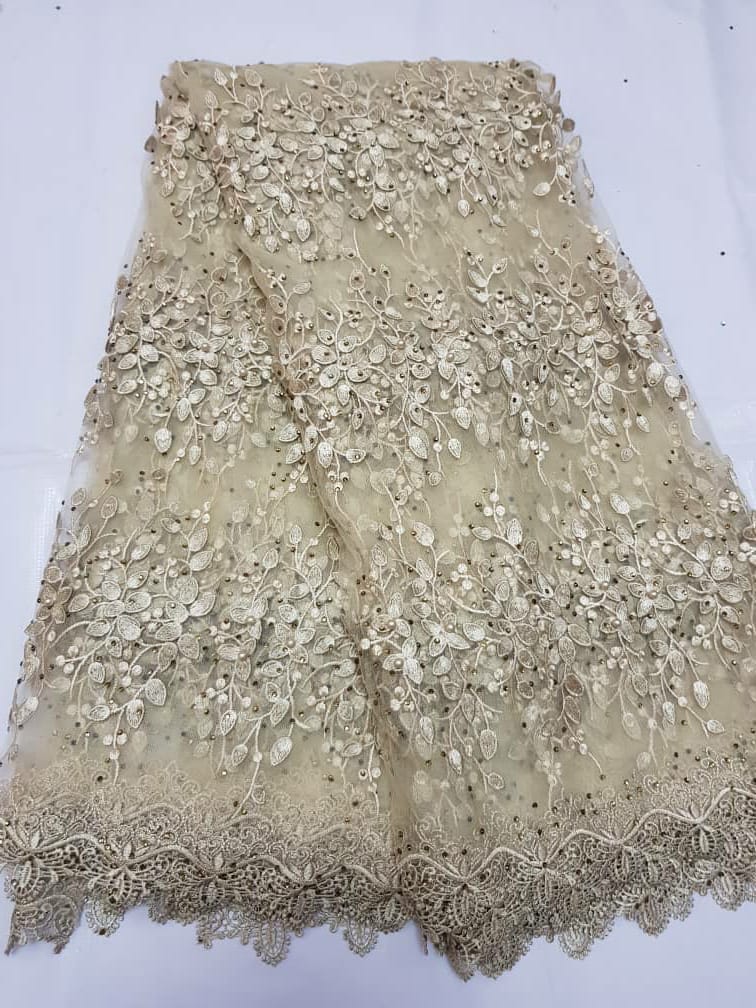 Luxury Floral and Stone Relief Lace Fabric for Aso Ebi, Weddings Couture Fashion G1277 8 Luxury Floral and Stone Relief Lace Fabric for Aso Ebi, Weddings Couture Fashion G1277 - Image 5