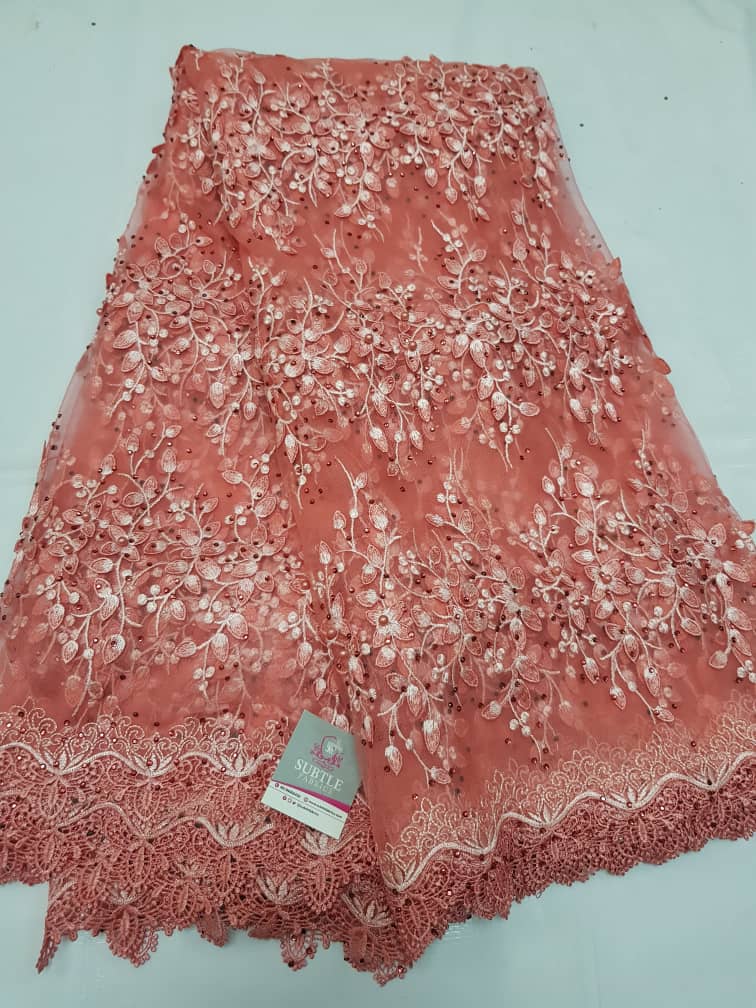 Luxury Floral and Stone Relief Lace Fabric for Aso Ebi, Weddings Couture Fashion G1277 9 Luxury Floral and Stone Relief Lace Fabric for Aso Ebi, Weddings Couture Fashion G1277 - Image 6