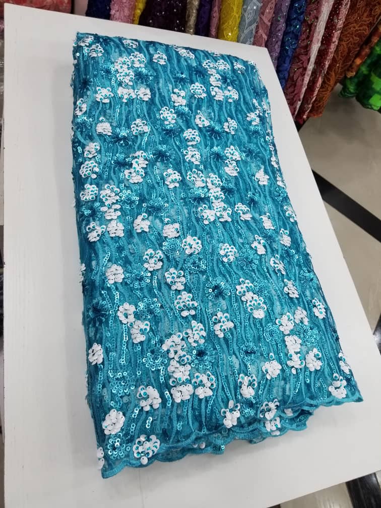 Luxury Emerald Green Beaded Sequin Lace Fabric S0203 6 Luxury Emerald Green Beaded Sequin Lace Fabric S0203 - Image 3