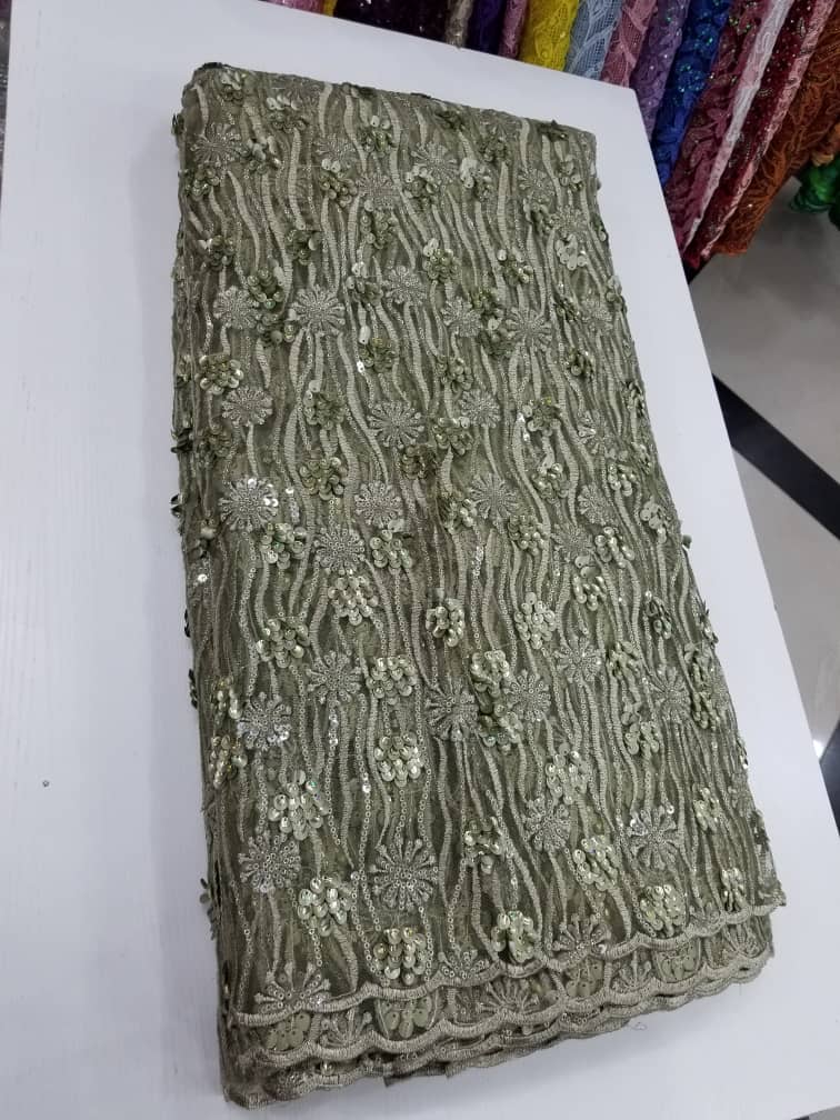 Luxury Emerald Green Beaded Sequin Lace Fabric S0203 8 Luxury Emerald Green Beaded Sequin Lace Fabric S0203 - Image 5