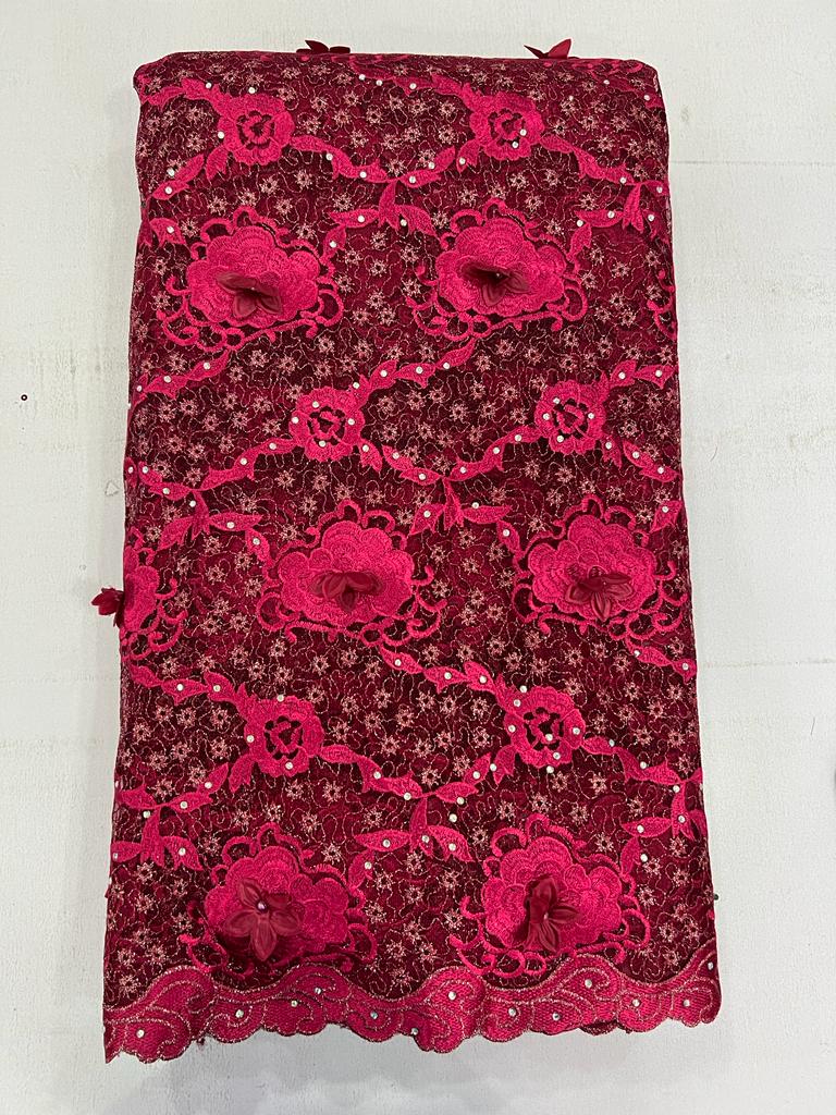 Luxury Burgundy & Fuchsia 3D Floral Lace Fabric with Sequins and Stone Embellishments LZ108 4 Luxury Burgundy & Fuchsia 3D Floral Lace Fabric with Sequins and Stone Embellishments LZ108