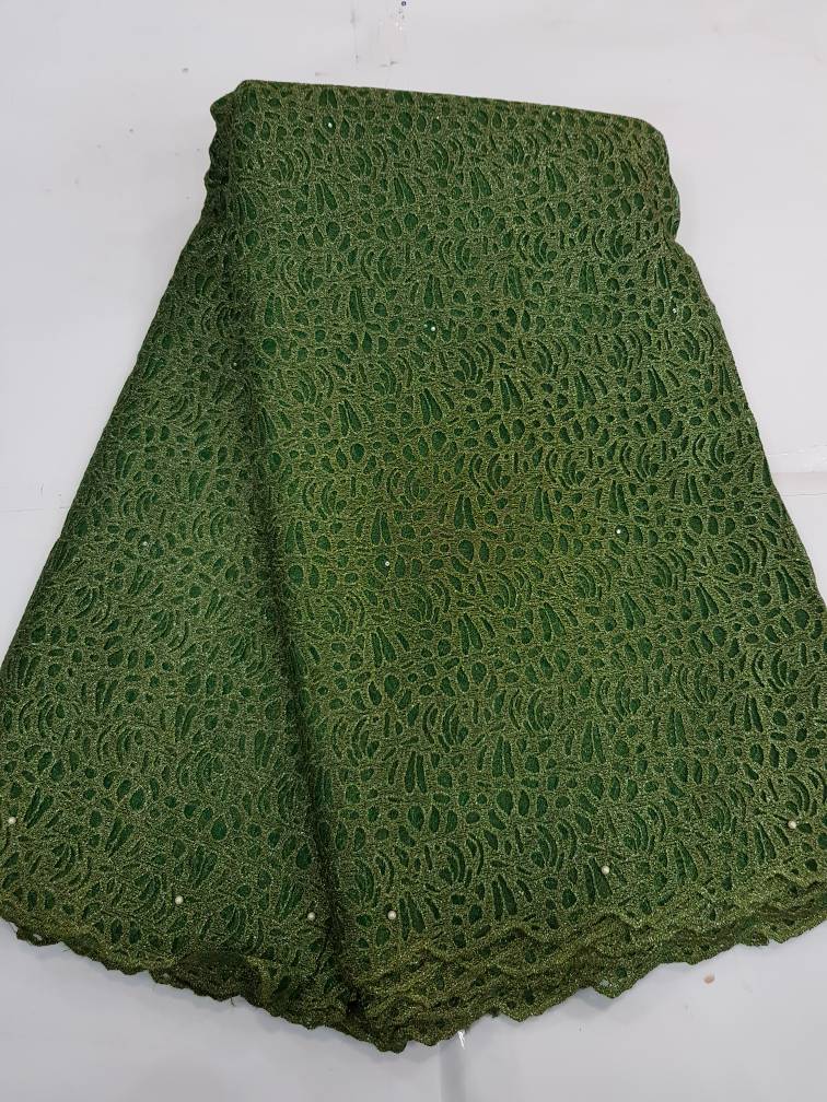 Luxury Olive Green Glitter Cord Lace Fabric with Abstract Cutwork and Pearl Embellishments 16094 4 Luxury Olive Green Glitter Cord Lace Fabric with Abstract Cutwork and Pearl Embellishments 16094