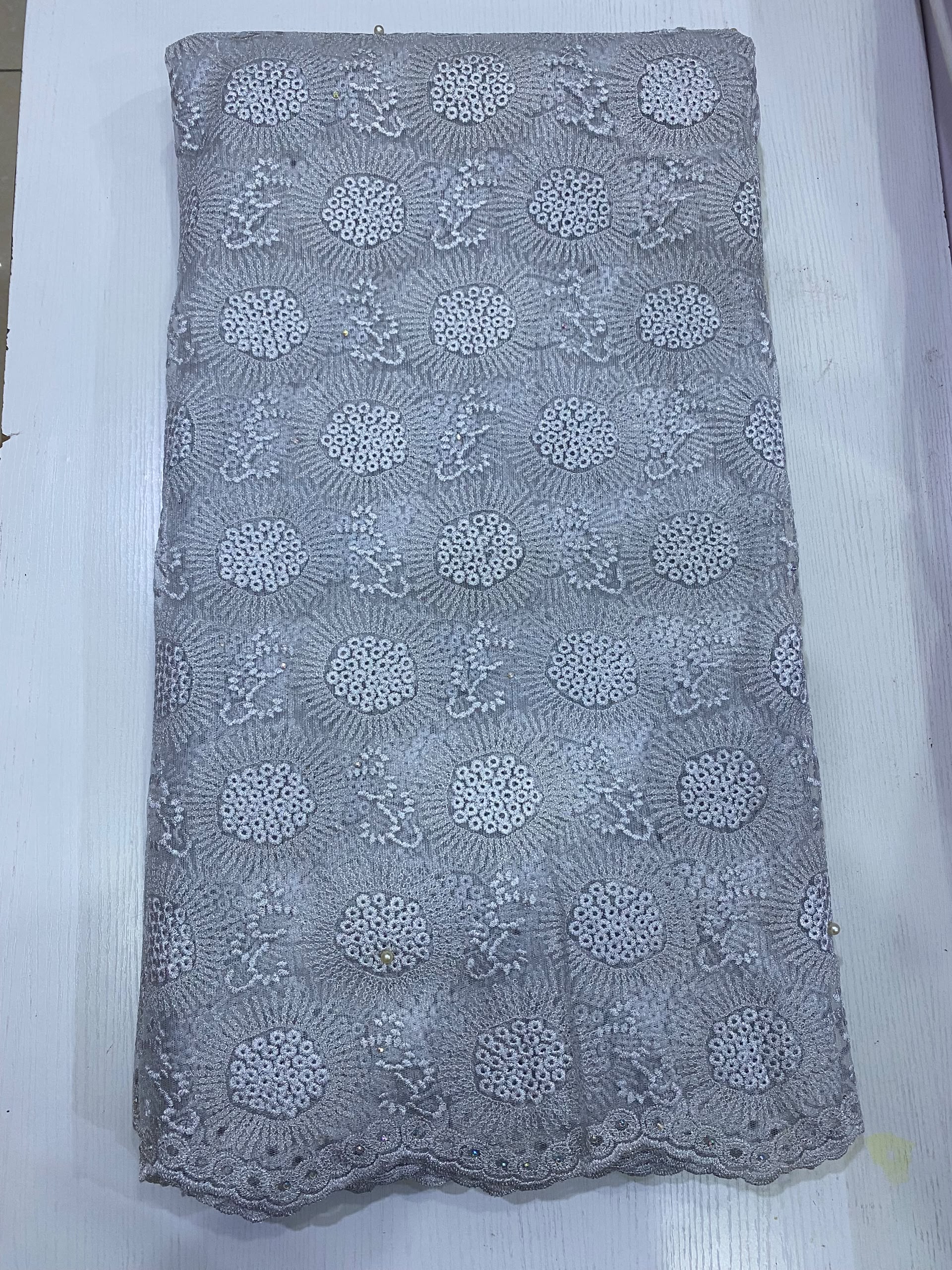 Luxury Silver Grey Sunburst Floral Lace Fabric 1209 4 Luxury Silver Grey Sunburst Floral Lace Fabric 1209