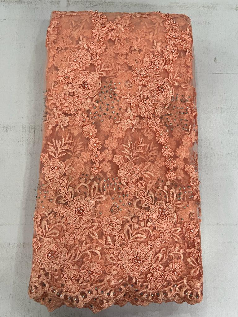 Luxury Dusty Rose 3D Floral Lace Fabric with Pearl and Stone Embellishments TOMFLOWER 7 Luxury Dusty Rose 3D Floral Lace Fabric with Pearl and Stone Embellishments TOMFLOWER - Image 4