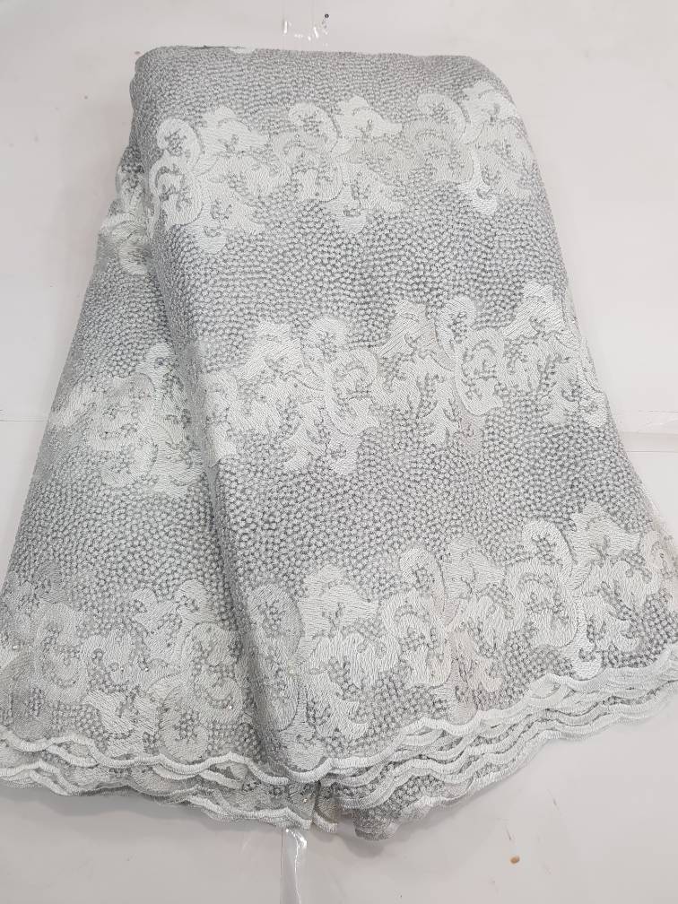 Luxury Baroque Floral Embroidered Lace Fabric with Textured Mesh 1099 6 Luxury Baroque Floral Embroidered Lace Fabric with Textured Mesh 1099 - Image 3