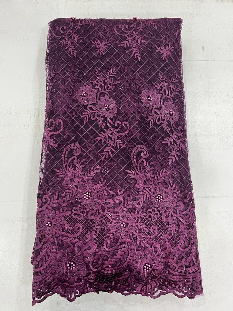 Luxury Wine 3D Floral Embroidered Net Lace Fabric with Stones 171155 4 Luxury Wine 3D Floral Embroidered Net Lace Fabric with Stones 171155