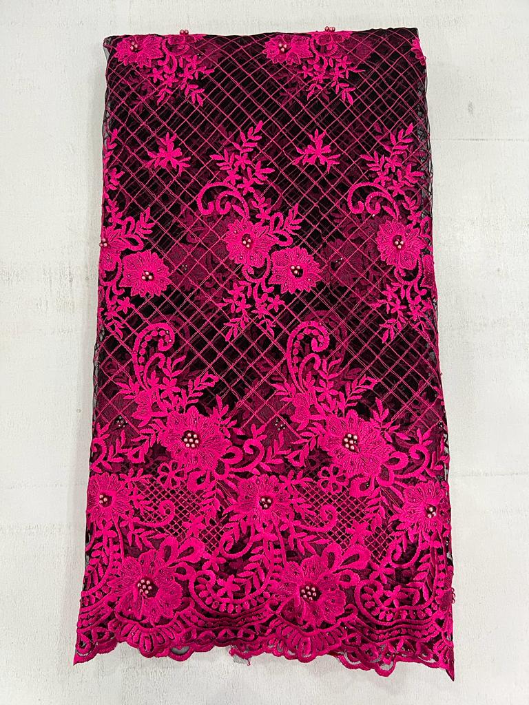 Luxury Wine 3D Floral Embroidered Net Lace Fabric with Stones 171155 9 Luxury Wine 3D Floral Embroidered Net Lace Fabric with Stones 171155 - Image 6