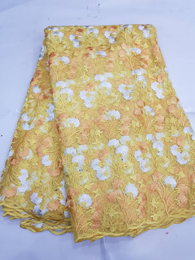 Luxury Gold and Ivory Floral Cord Lace Fabric |16139 7 Luxury Gold and Ivory Floral Cord Lace Fabric |16139 - Image 4