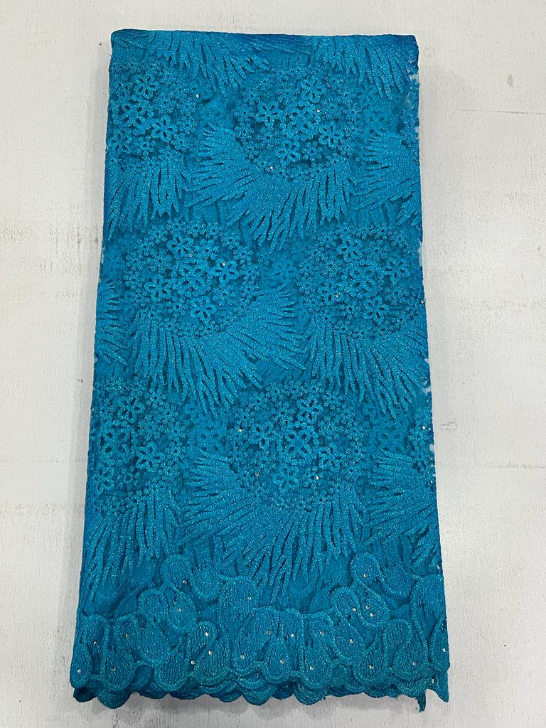 Luxury Peacock Blue Floral Cord Lace Fabric with Sequin Embellishments T054 4 Luxury Peacock Blue Floral Cord Lace Fabric with Sequin Embellishments T054