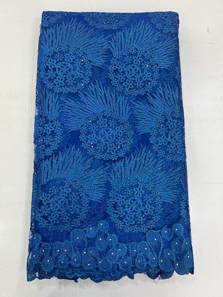 Luxury Peacock Blue Floral Cord Lace Fabric with Sequin Embellishments T054 6 Luxury Peacock Blue Floral Cord Lace Fabric with Sequin Embellishments T054 - Image 3