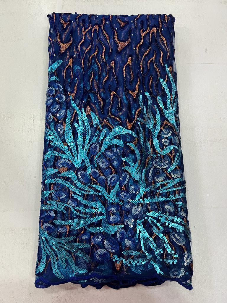 Luxury Royal Blue Sequin Lace Fabric with Abstract Floral Embroidery TO510 4 Luxury Royal Blue Sequin Lace Fabric with Abstract Floral Embroidery TO510