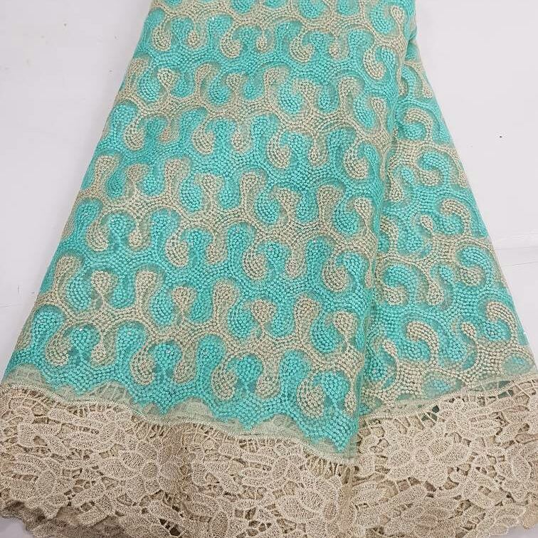 Luxury Aqua Blue and Champagne Guipure Lace Fabric |T265 4 Luxury Aqua Blue and Champagne Guipure Lace Fabric |T265