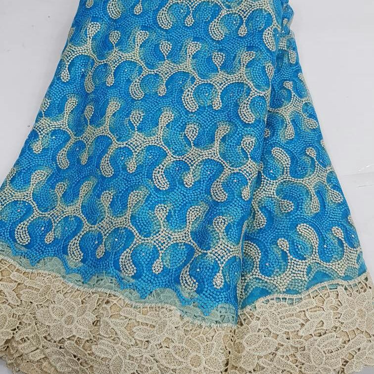 Luxury Aqua Blue and Champagne Guipure Lace Fabric |T265 8 Luxury Aqua Blue and Champagne Guipure Lace Fabric |T265 - Image 5