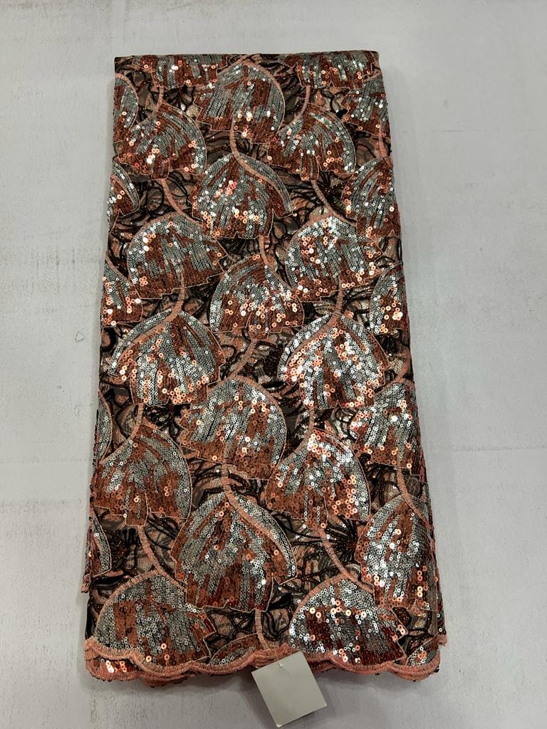 Luxury Leaf Sequin Lace Fabric | Premium Embroidered Net Lace for Aso Ebi 5237 (VARIABLE) 6 Luxury Leaf Sequin Lace Fabric | Premium Embroidered Net Lace for Aso Ebi 5237 (VARIABLE) - Image 3