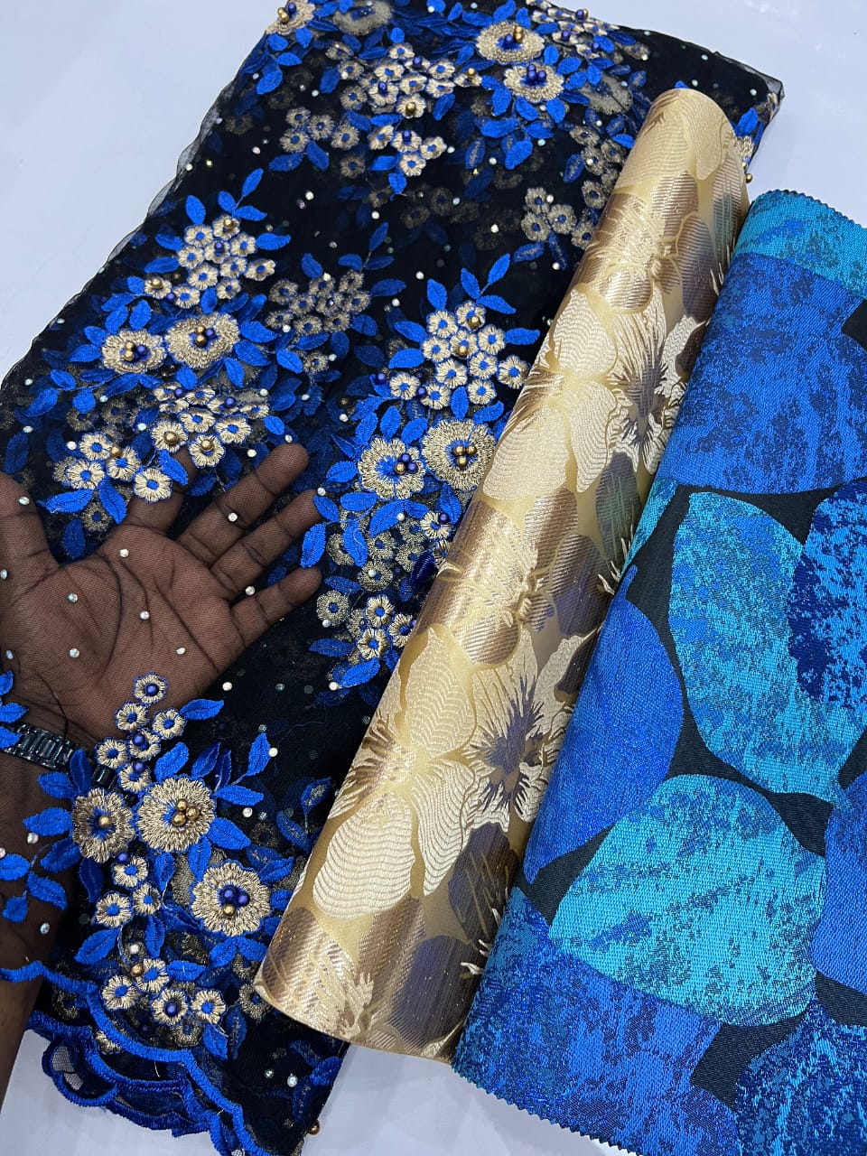 Premium Floral Embroidered Lace Fabric with Pearl Beads – Purple & Gold 18257 7 Premium Floral Embroidered Lace Fabric with Pearl Beads – Purple & Gold 18257 - Image 4