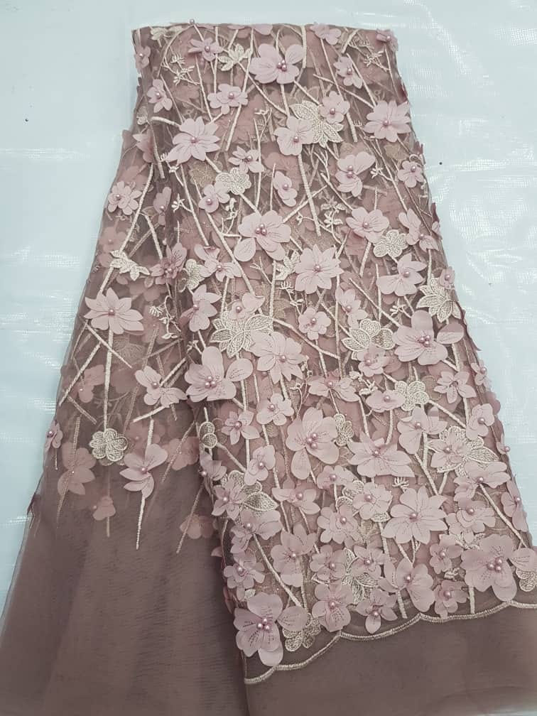 Luxury Dusty Rose 3D Floral Beaded Lace Fabric |3D 657 4 Luxury Dusty Rose 3D Floral Beaded Lace Fabric |3D 657