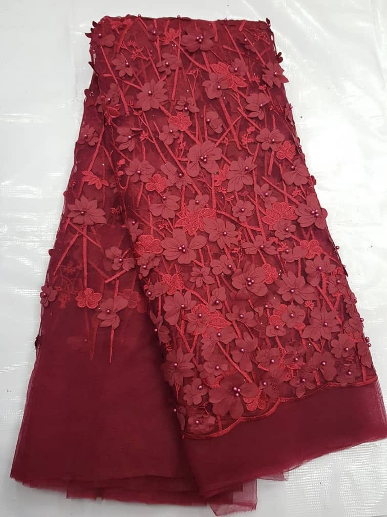 Luxury Dusty Rose 3D Floral Beaded Lace Fabric |3D 657 5 Luxury Dusty Rose 3D Floral Beaded Lace Fabric |3D 657 - Image 2