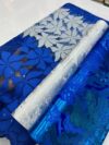 Royal Blue Floral Lace Fabric with Silver Brocade 2754