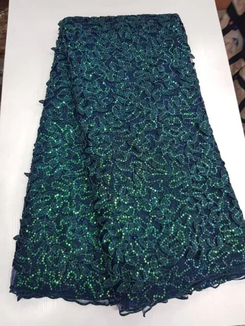 Emerald Floral Net Sequin Lace Fabric V1007