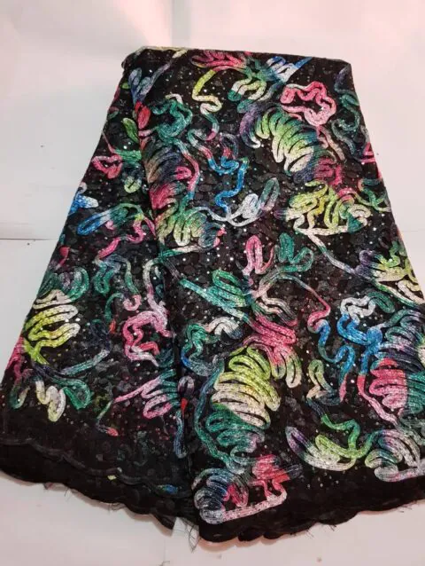 Luxury Abstract Botanical Sequin Lace Fabric for Aso Ebi, Weddings & Couture Fashion 592