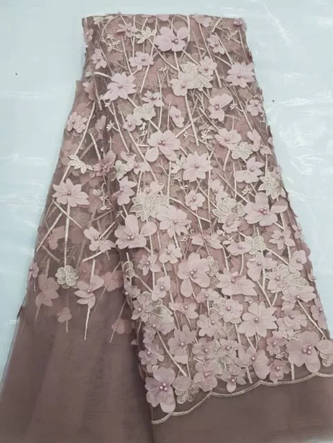 Luxury Dusty Rose 3D Floral Beaded Lace Fabric |3D 657