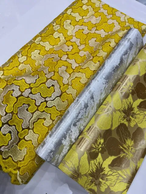 Luxury Golden Yellow Embroidered Lace with Silver & Gold Jacquard Fabric |KAFF 177