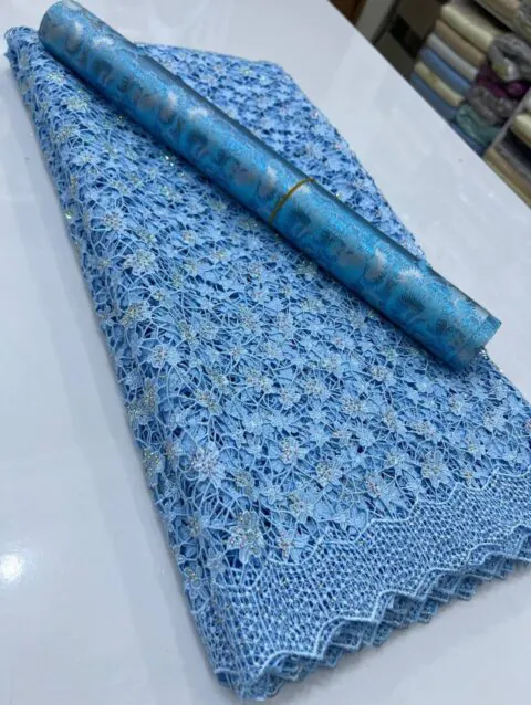 Light Blue Embellished Lace Fabric  N01